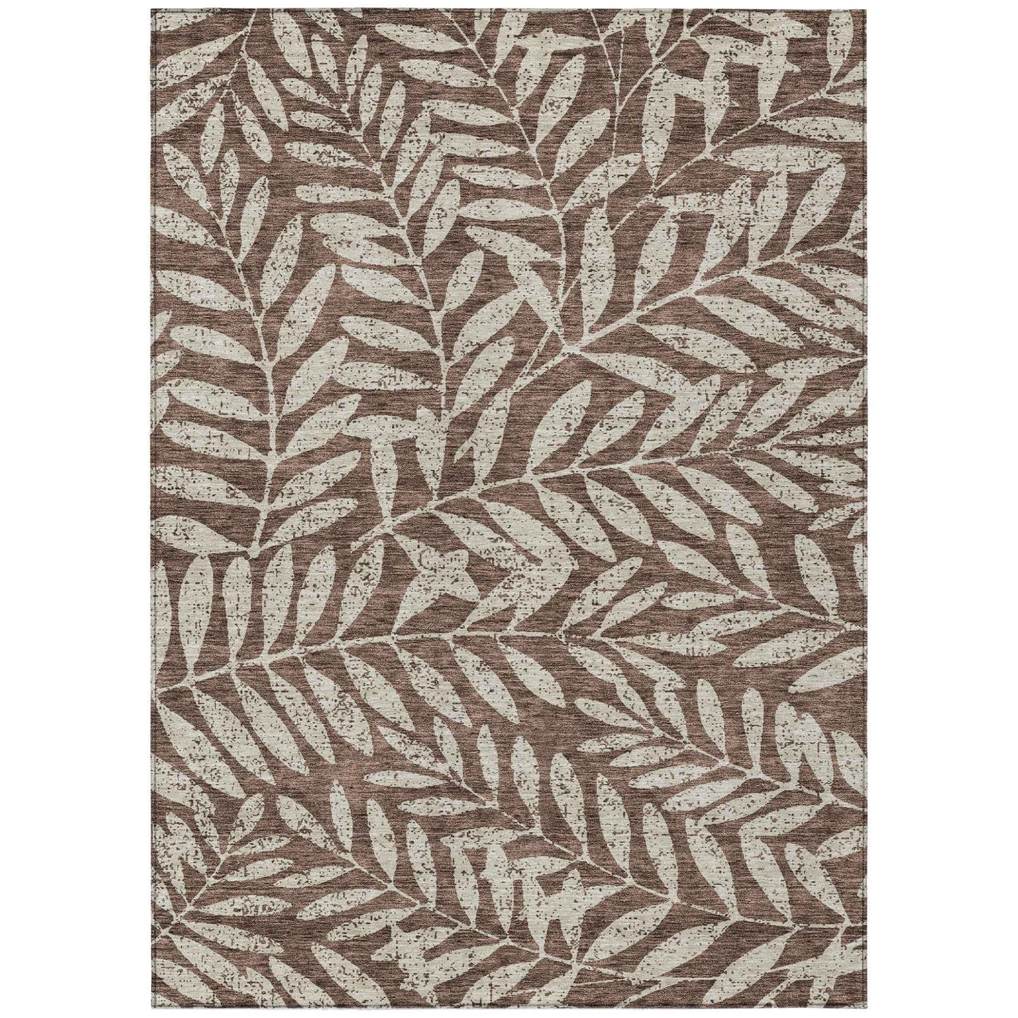 8' X 10' Brown And Beige Floral Washable Indoor Outdoor Area Rug