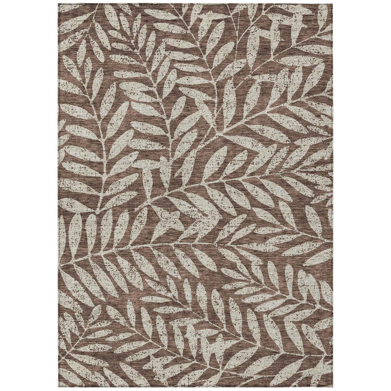 8' X 10' Brown And Beige Floral Washable Indoor Outdoor Area Rug
