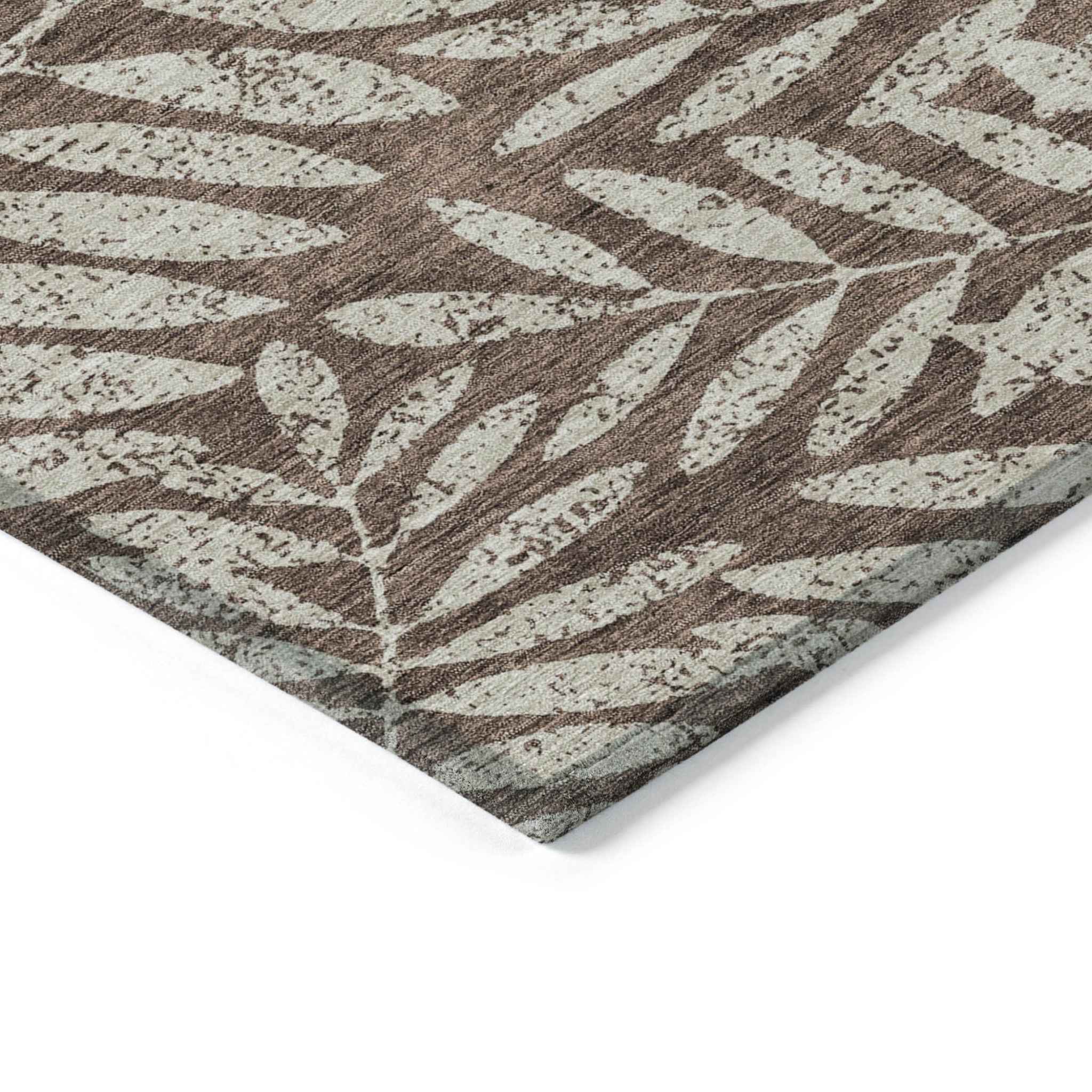 8' X 10' Brown And Beige Floral Washable Indoor Outdoor Area Rug