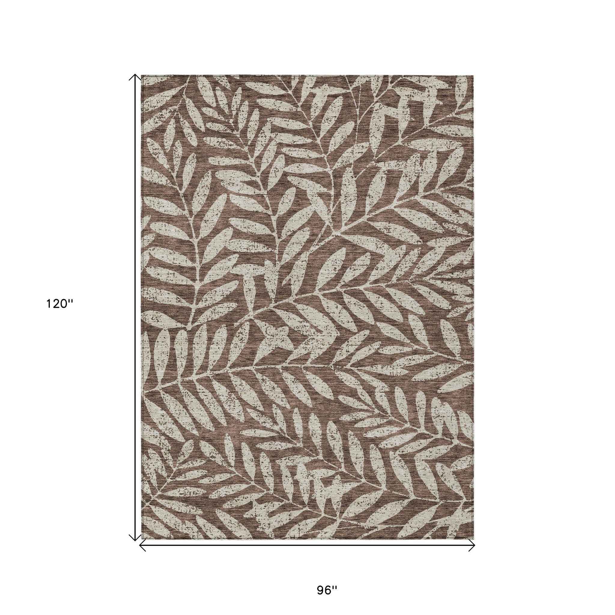 8' X 10' Brown And Beige Floral Washable Indoor Outdoor Area Rug