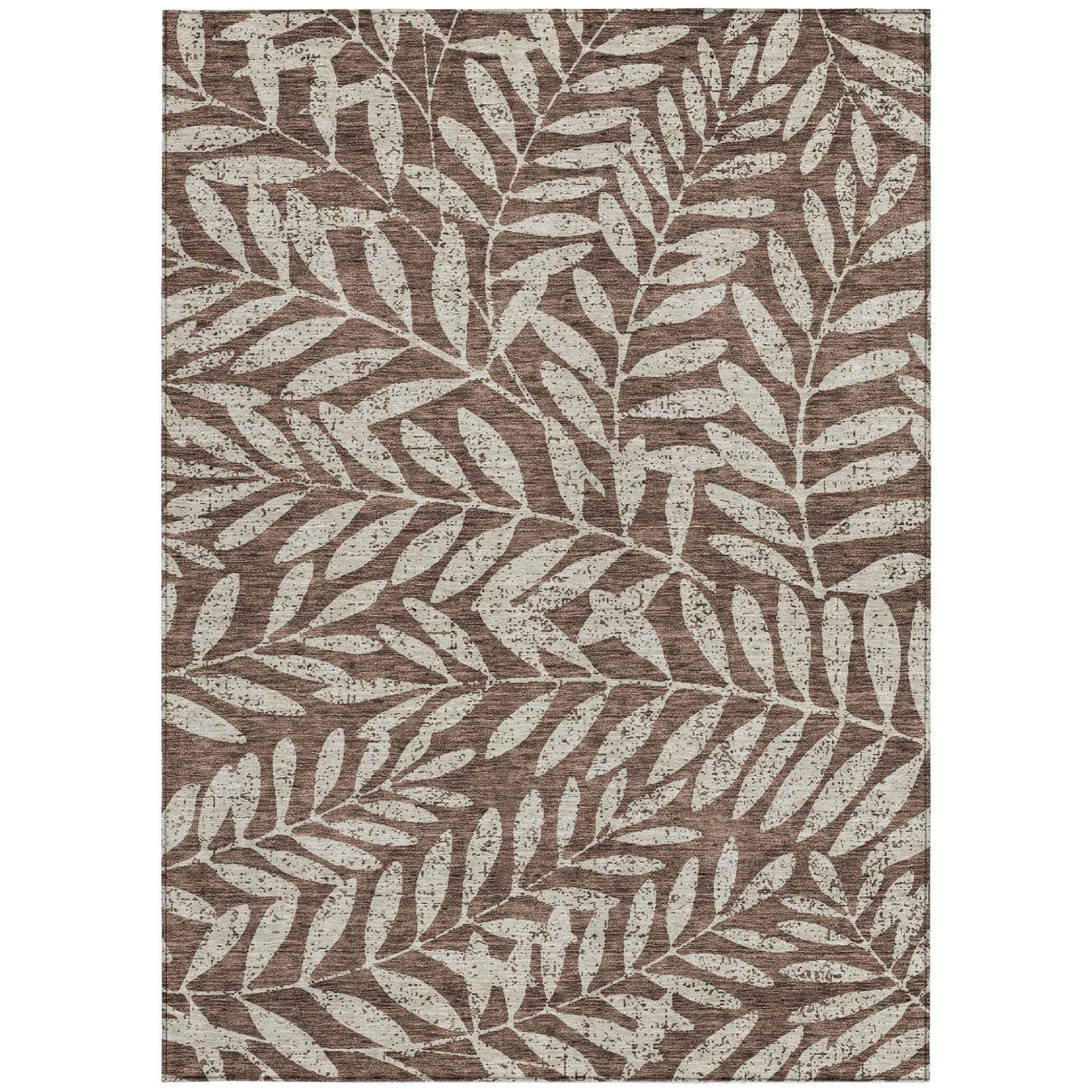 8' X 10' Brown And Beige Floral Washable Indoor Outdoor Area Rug