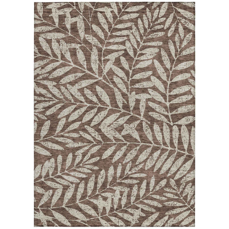 8' X 10' Brown And Beige Floral Washable Indoor Outdoor Area Rug