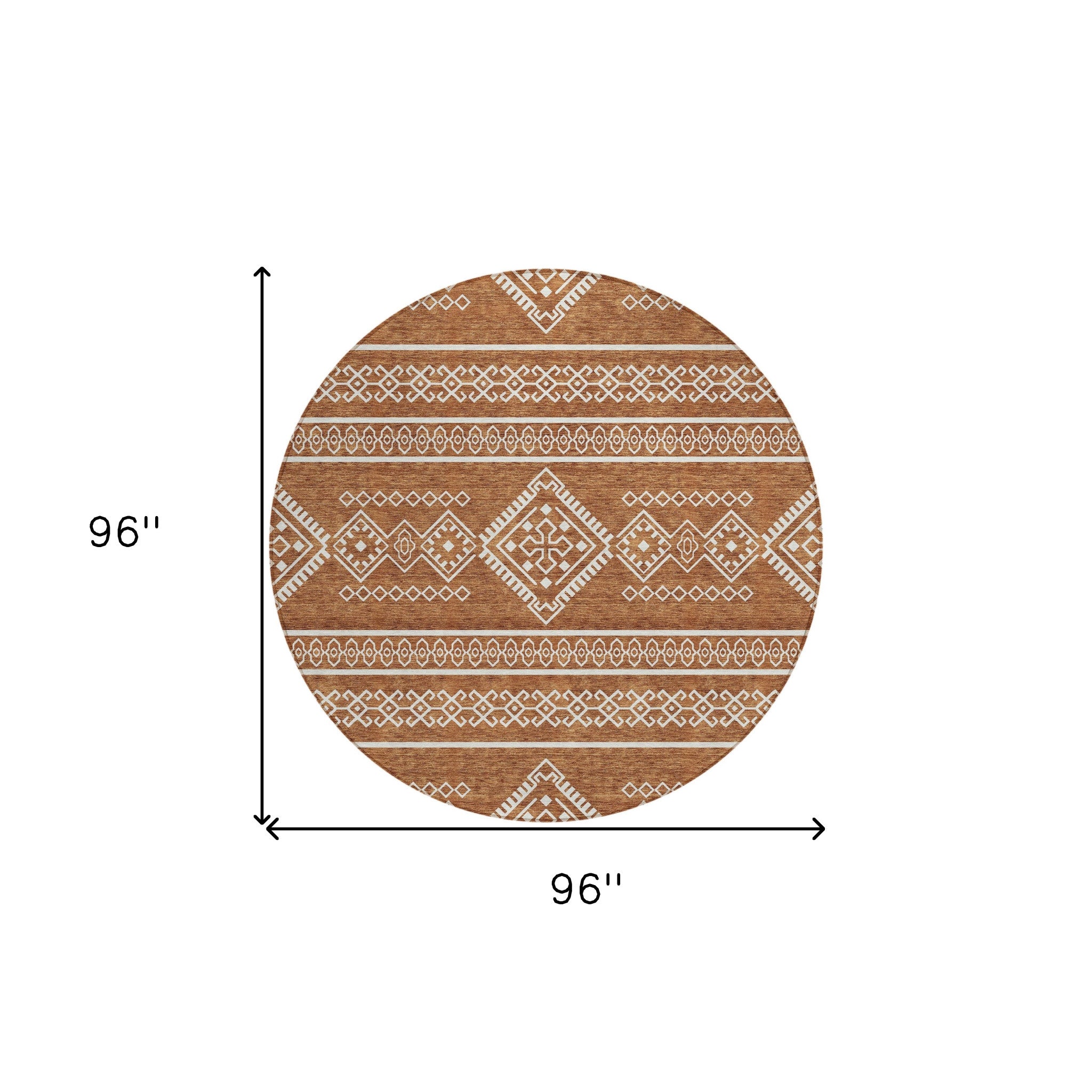 8' Orange And Ivory Round Southwestern Washable Indoor Outdoor Area Rug - Sports & Outdoor