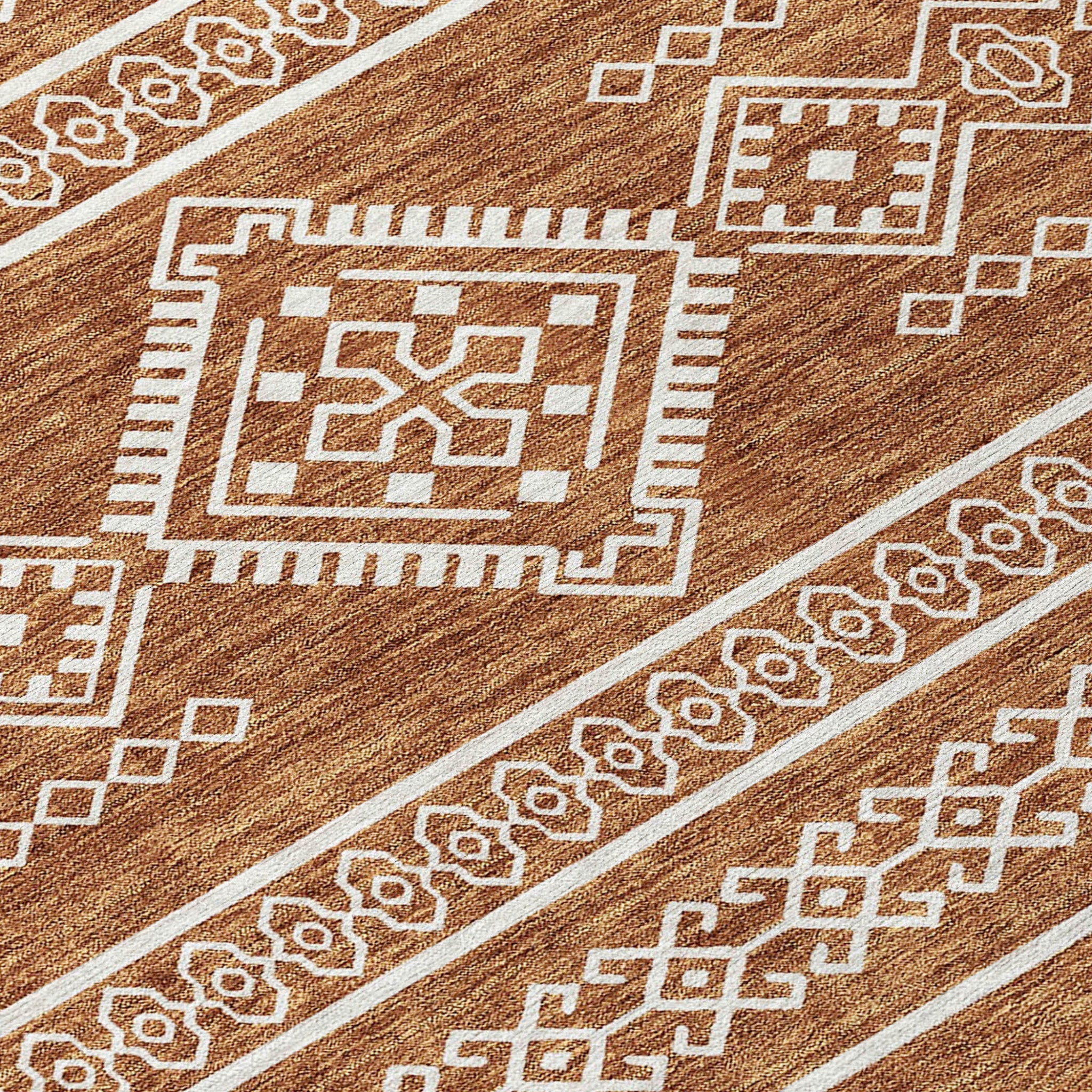 8' Orange And Ivory Round Southwestern Washable Indoor Outdoor Area Rug - Sports & Outdoor