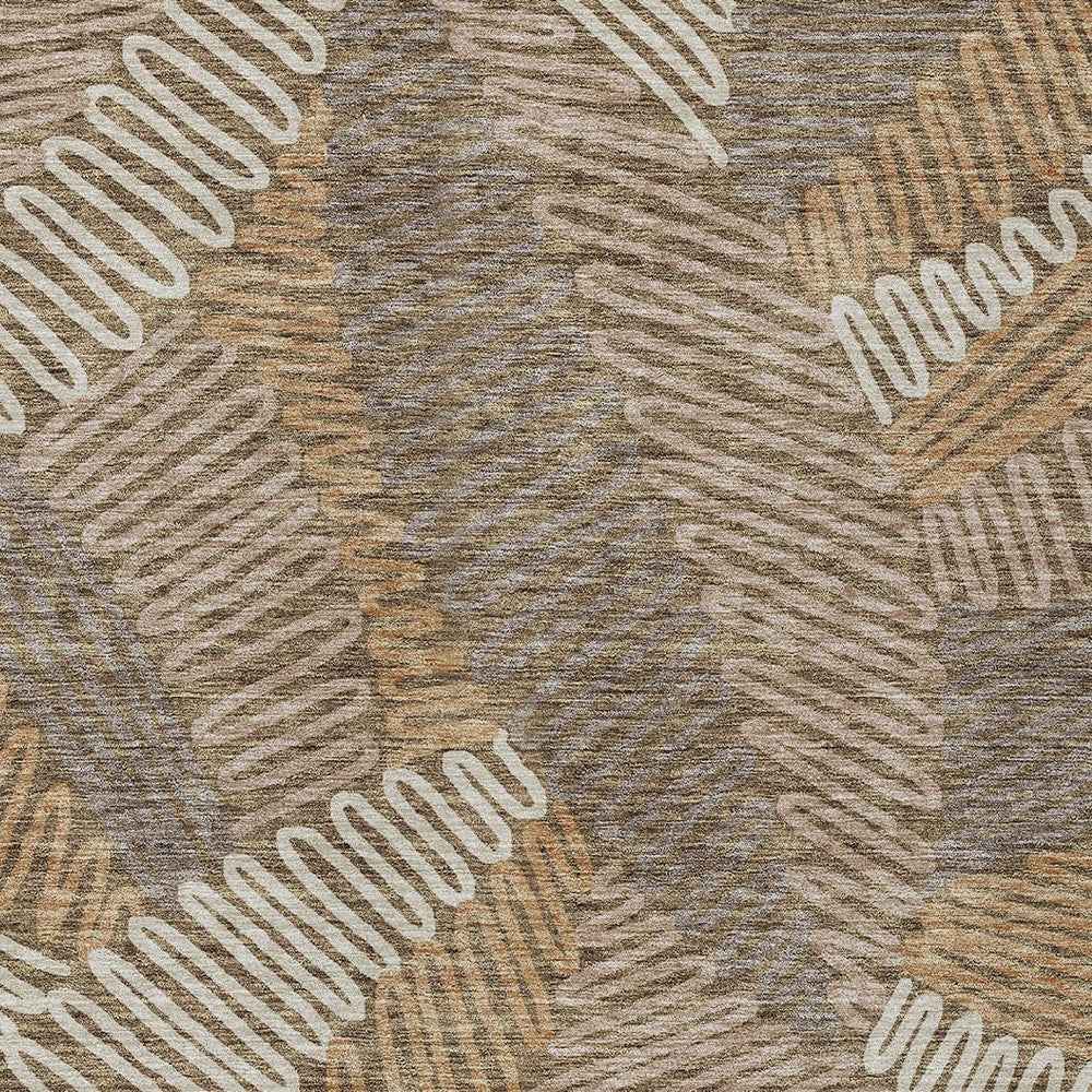 9' X 12' Brown And Ivory Floral Washable Indoor Outdoor Area Rug