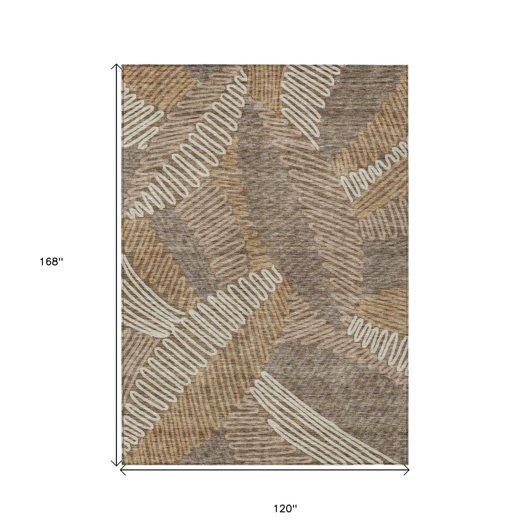 10' X 14' Brown And Ivory Floral Washable Indoor Outdoor Area Rug