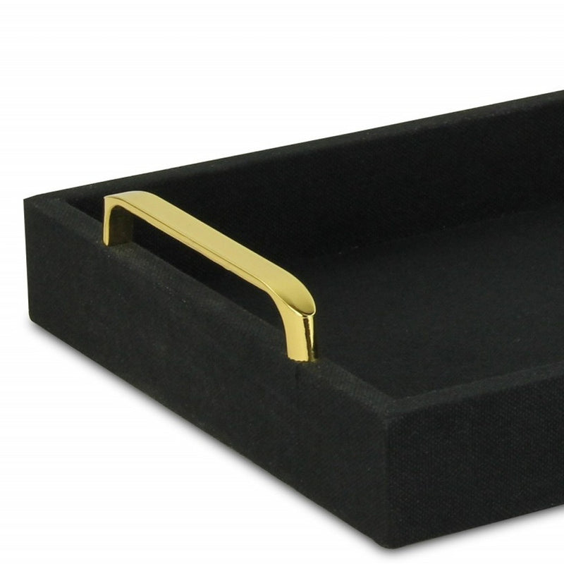 16" Black Wood And Linen Serving Tray With Handles - Kitchen & Dining