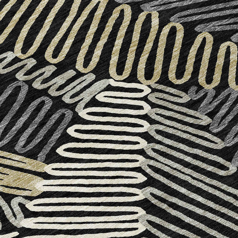 9' X 12' Black Gray And Ivory Floral Washable Indoor Outdoor Area Rug