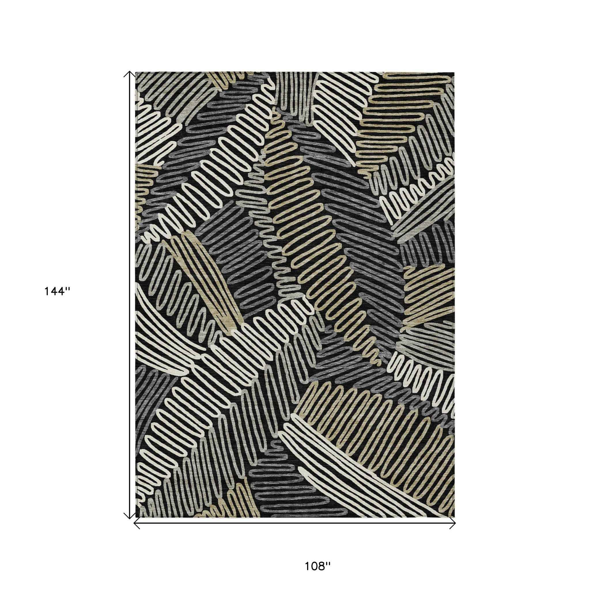 9' X 12' Black Gray And Ivory Floral Washable Indoor Outdoor Area Rug