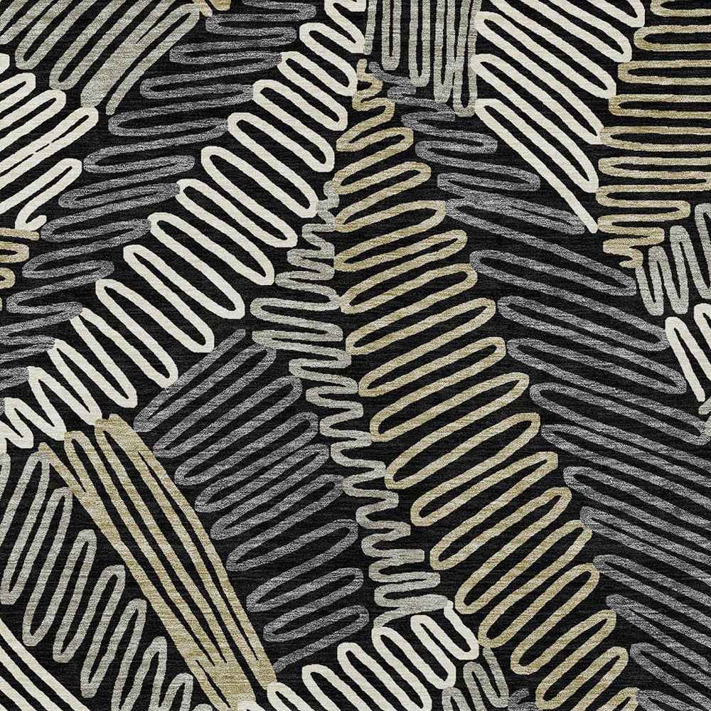 9' X 12' Black Gray And Ivory Floral Washable Indoor Outdoor Area Rug