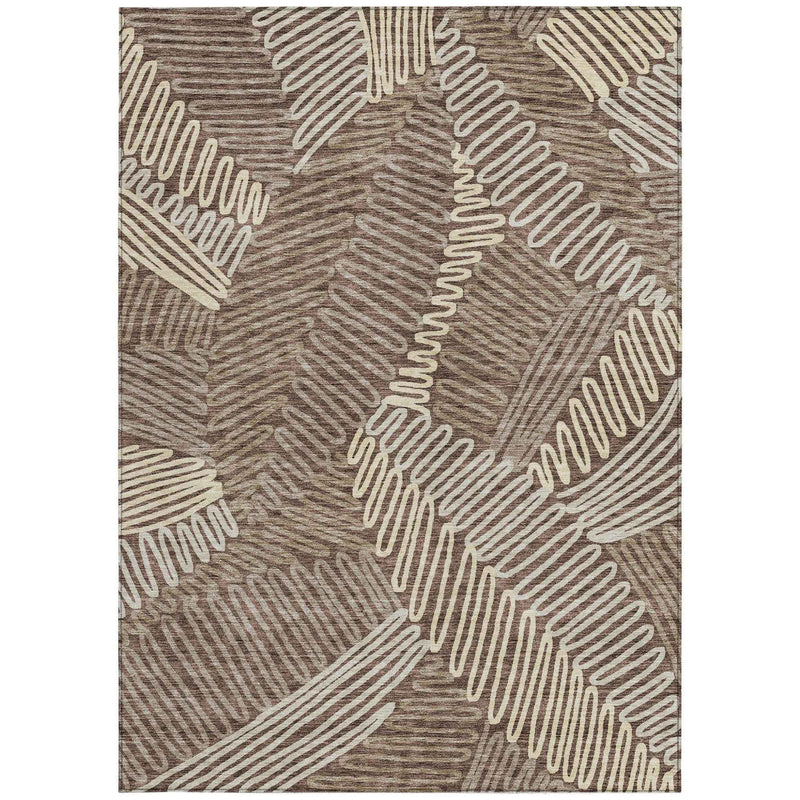 3' X 5' Chocolate And Ivory Floral Washable Indoor Outdoor Area Rug