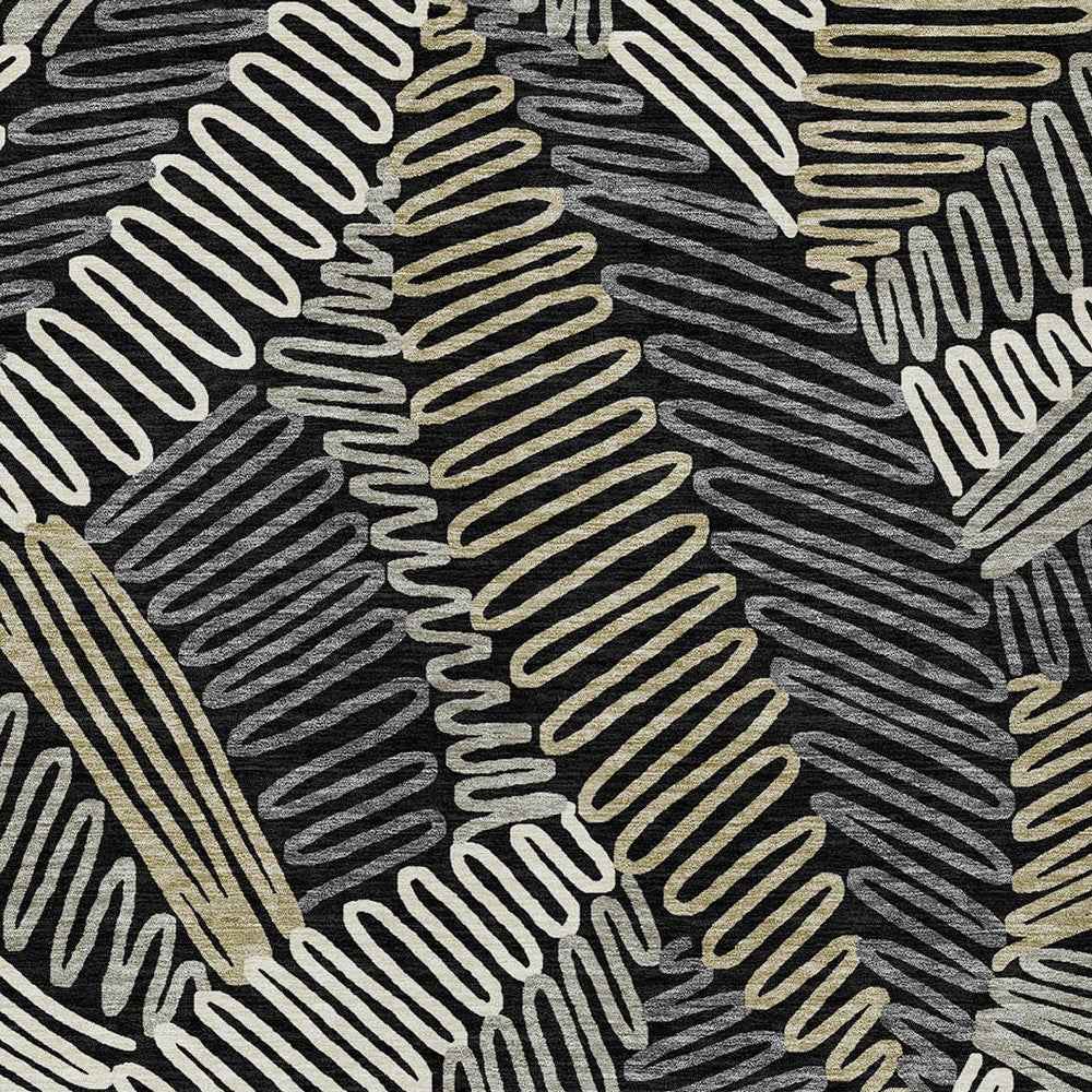 10' X 14' Black Gray And Ivory Floral Washable Indoor Outdoor Area Rug