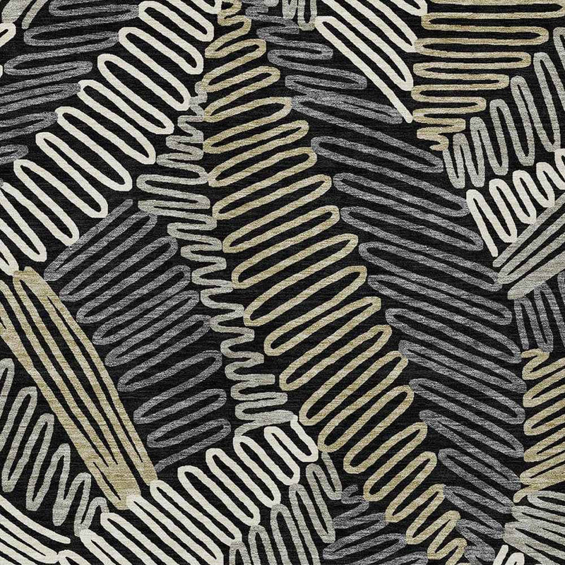 10' X 14' Black Gray And Ivory Floral Washable Indoor Outdoor Area Rug