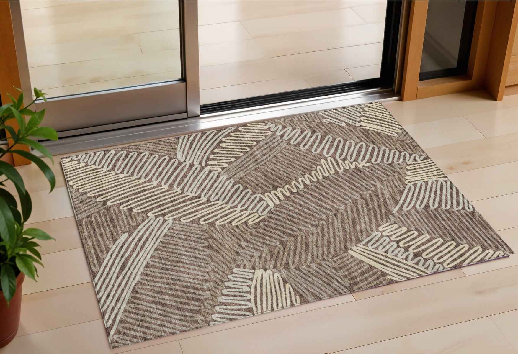 3' X 5' Chocolate And Ivory Floral Washable Indoor Outdoor Area Rug