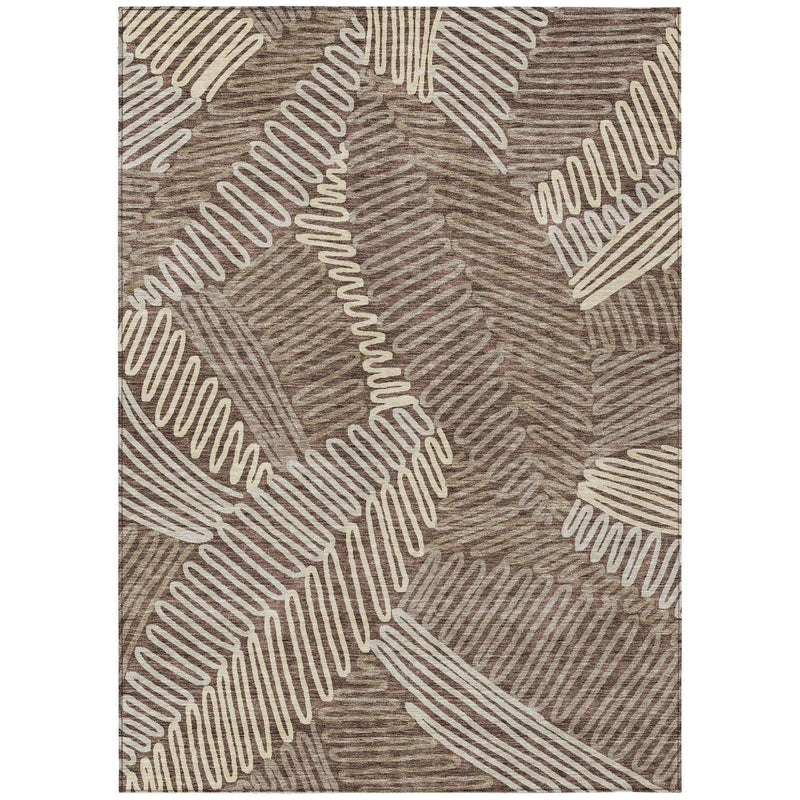 3' X 5' Chocolate And Ivory Floral Washable Indoor Outdoor Area Rug