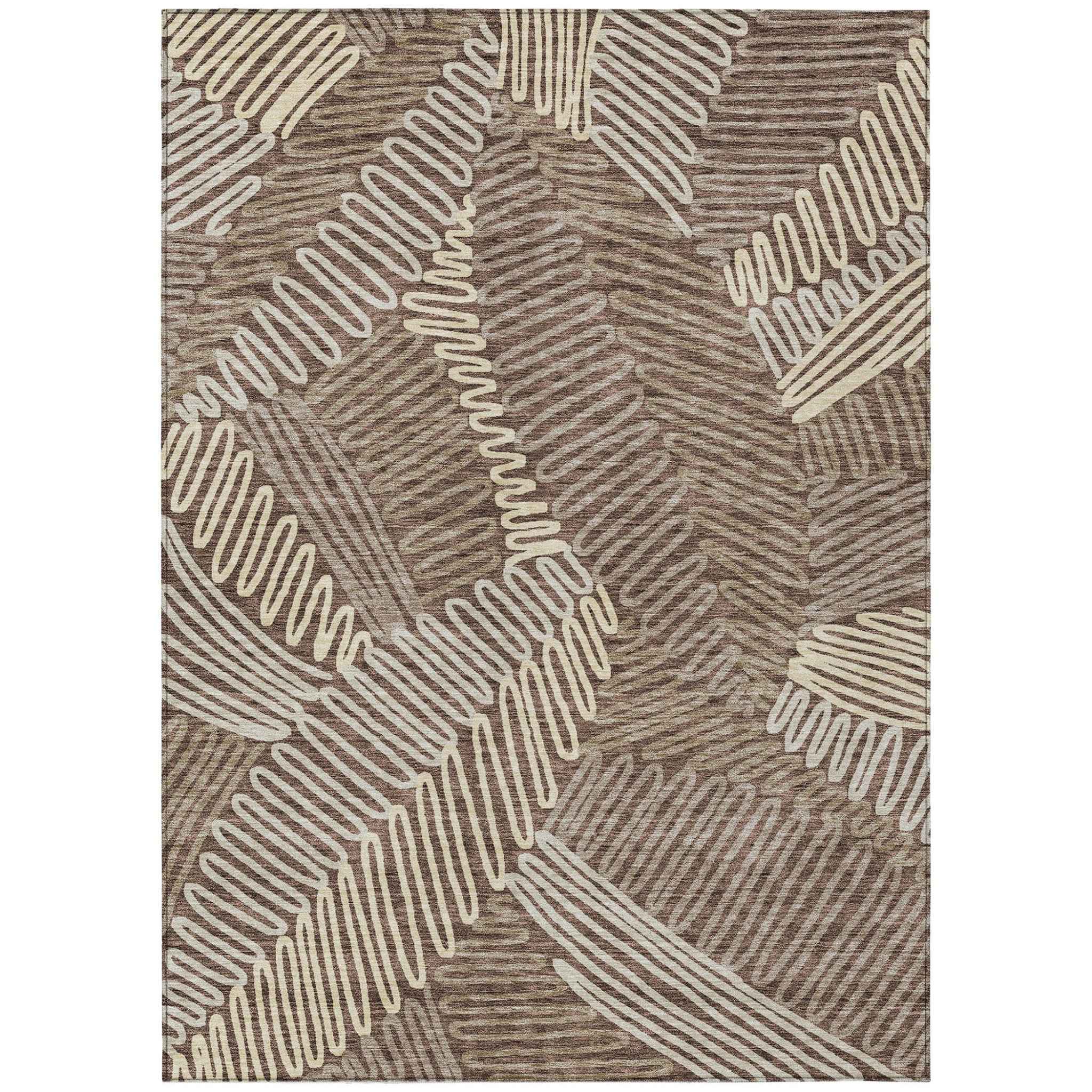 5' X 8' Chocolate And Ivory Floral Washable Indoor Outdoor Area Rug