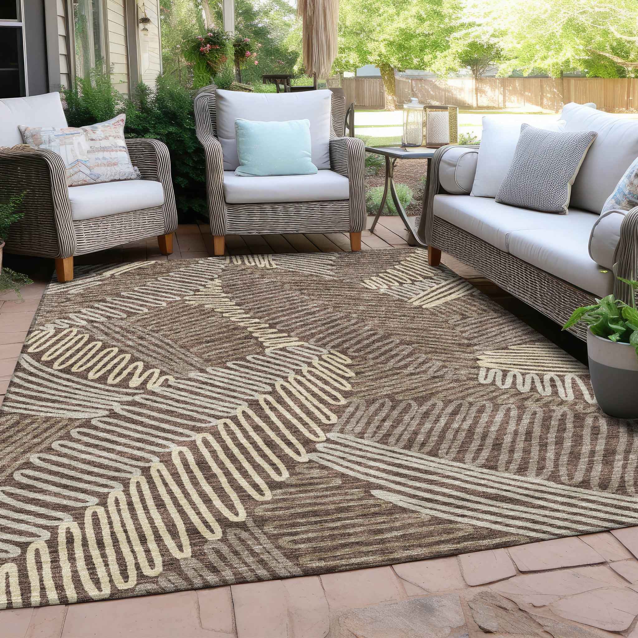 5' X 8' Chocolate And Ivory Floral Washable Indoor Outdoor Area Rug