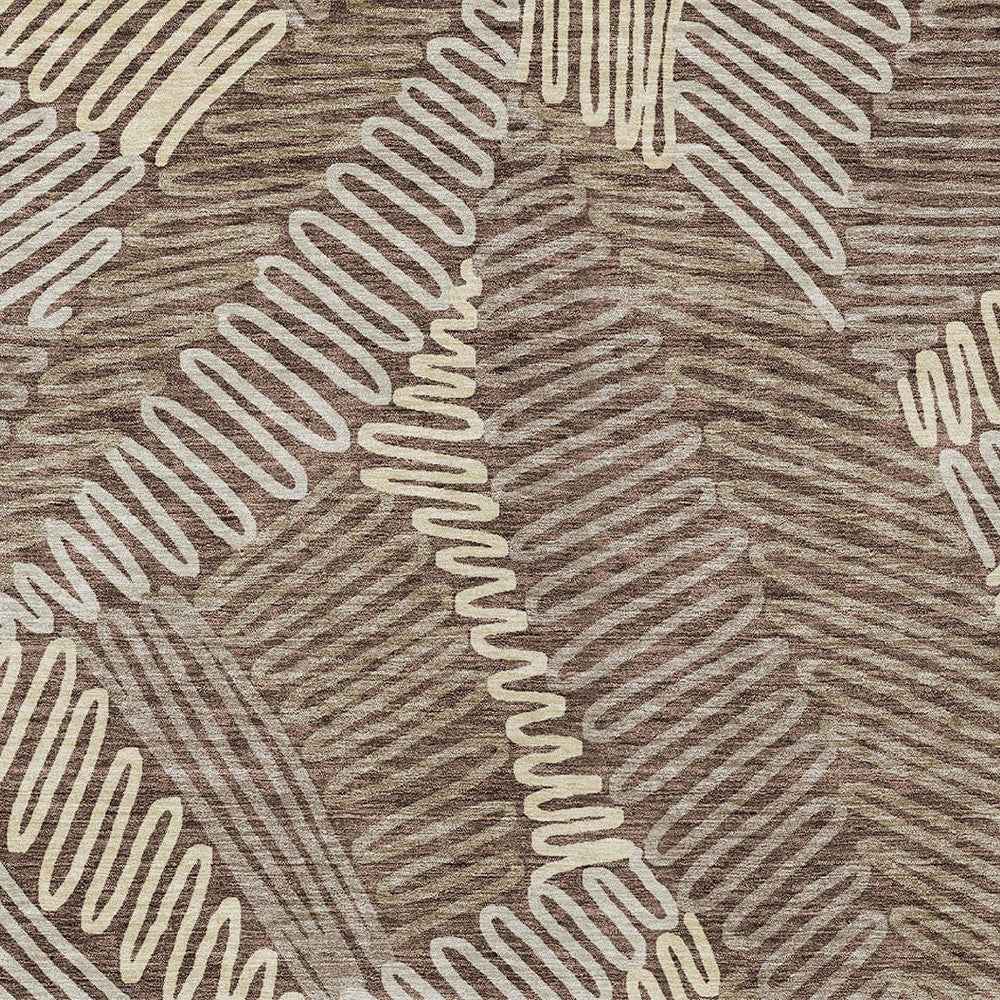 5' X 8' Chocolate And Ivory Floral Washable Indoor Outdoor Area Rug