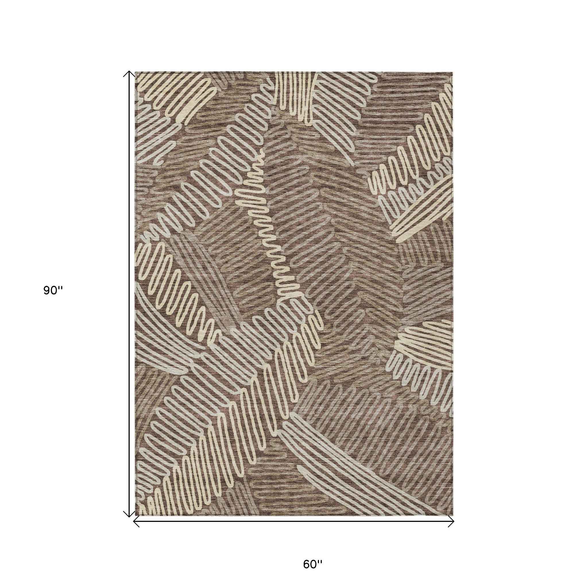 5' X 8' Chocolate And Ivory Floral Washable Indoor Outdoor Area Rug