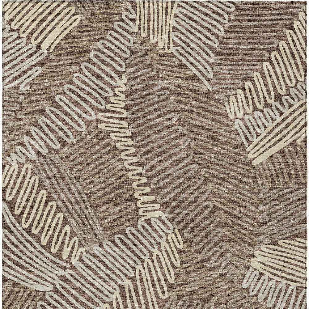 5' X 8' Chocolate And Ivory Floral Washable Indoor Outdoor Area Rug