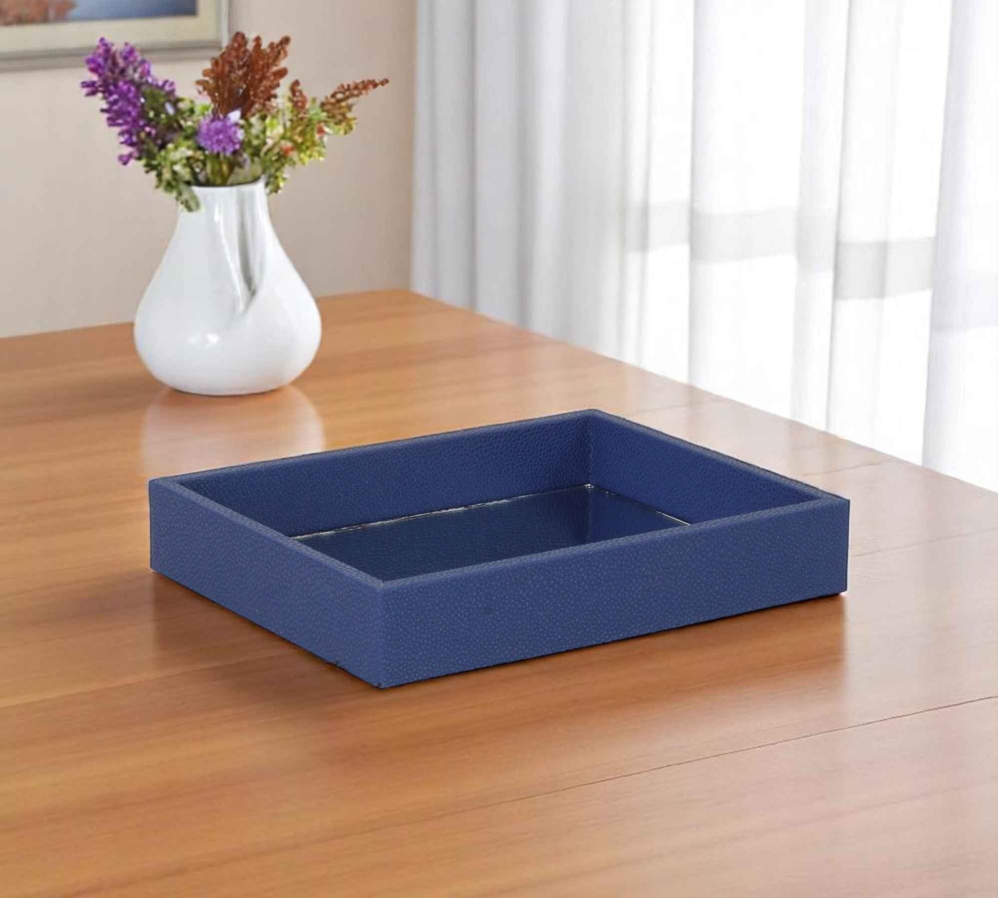 10" Navy Blue Rectangular Wood Handmade Tray