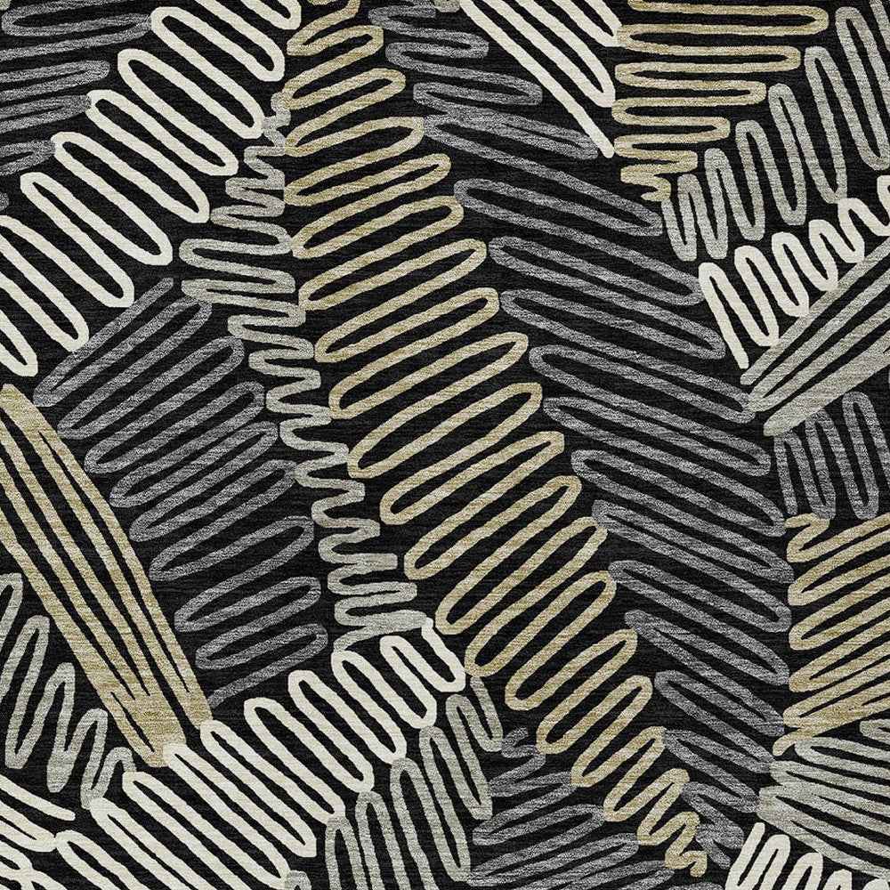 5' X 8' Black Gray And Ivory Floral Washable Indoor Outdoor Area Rug