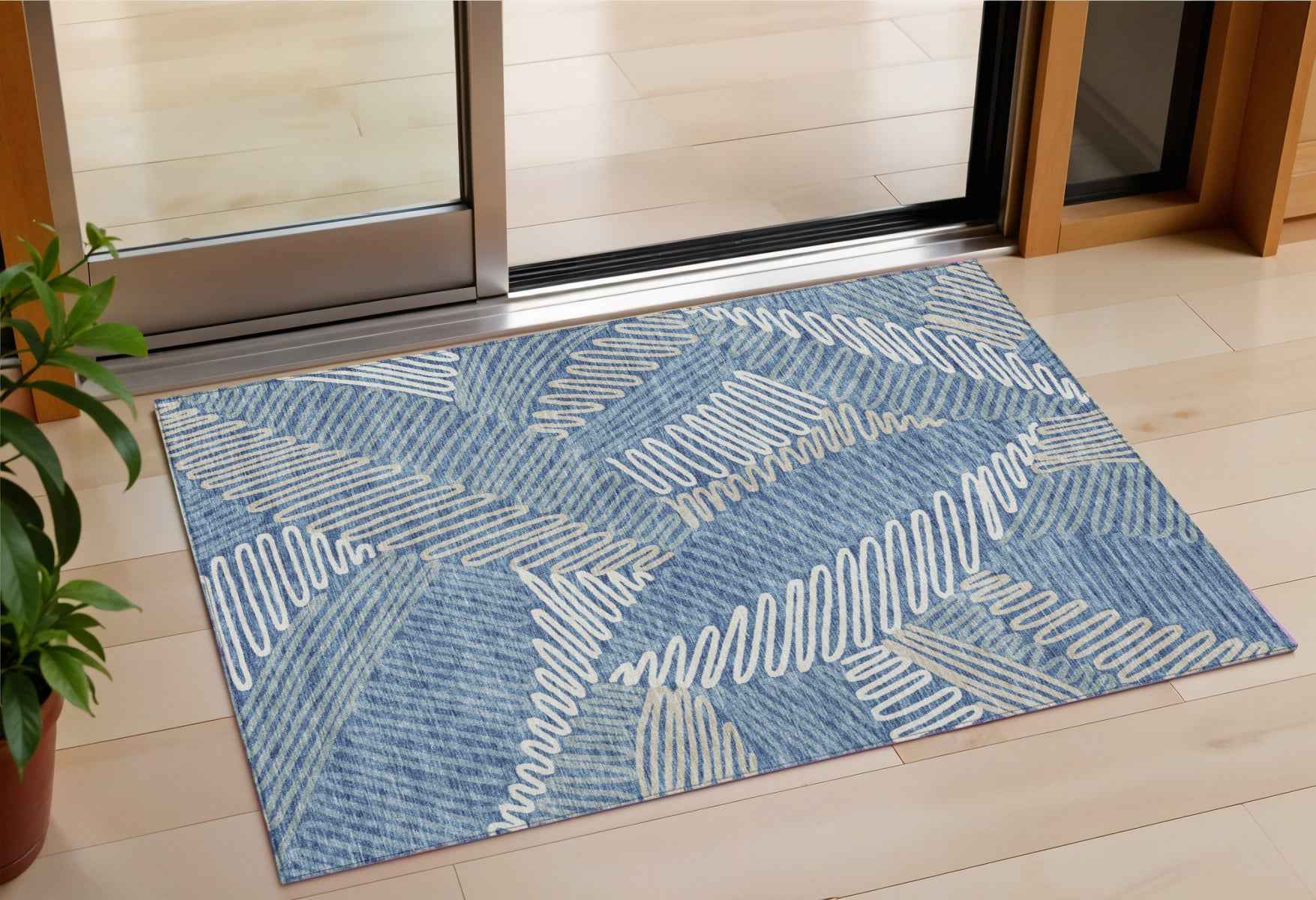 3' X 5' Blue Gray And Ivory Floral Washable Indoor Outdoor Area Rug