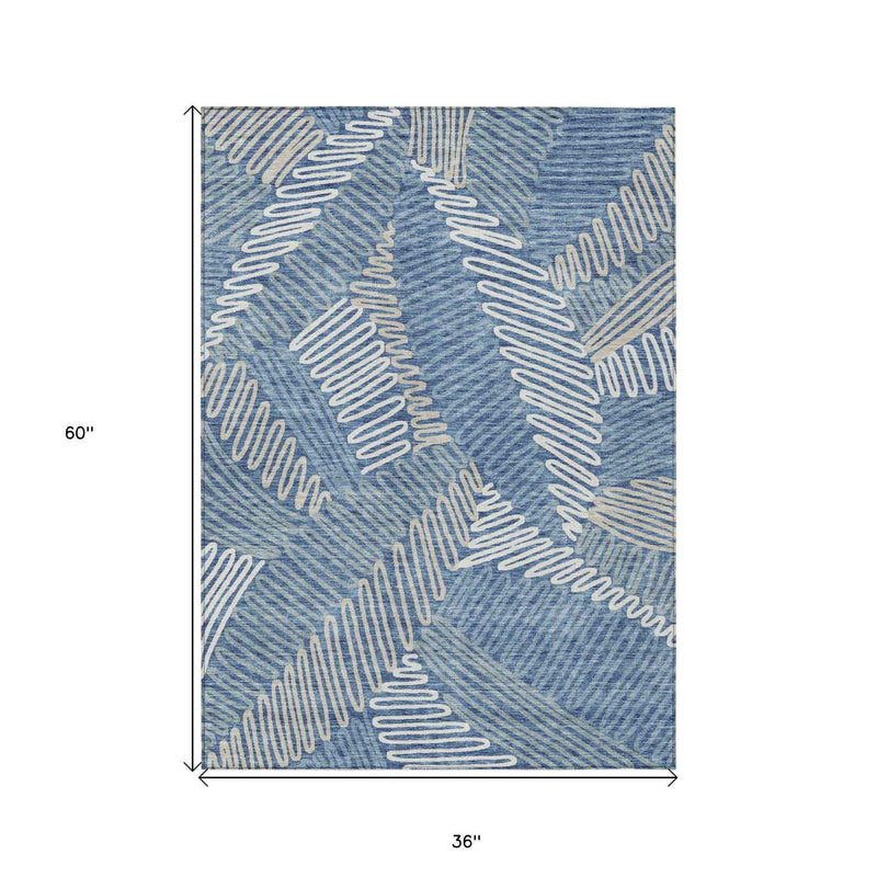 3' X 5' Blue Gray And Ivory Floral Washable Indoor Outdoor Area Rug