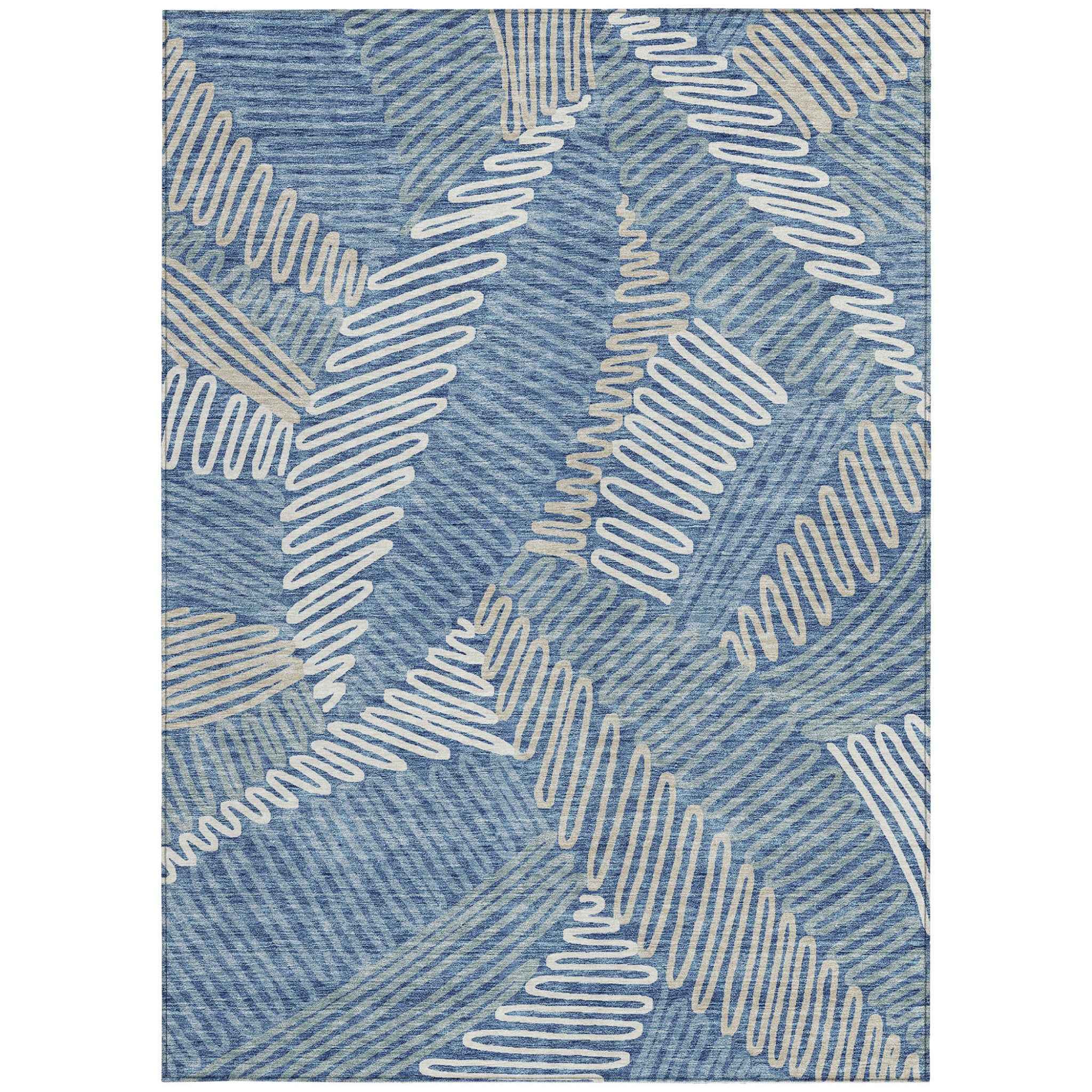 3' X 5' Blue Gray And Ivory Floral Washable Indoor Outdoor Area Rug