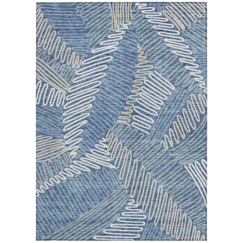 3' X 5' Blue Gray And Ivory Floral Washable Indoor Outdoor Area Rug