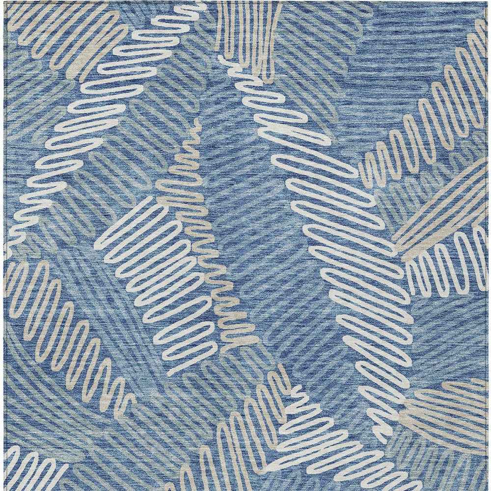 3' X 5' Blue Gray And Ivory Floral Washable Indoor Outdoor Area Rug