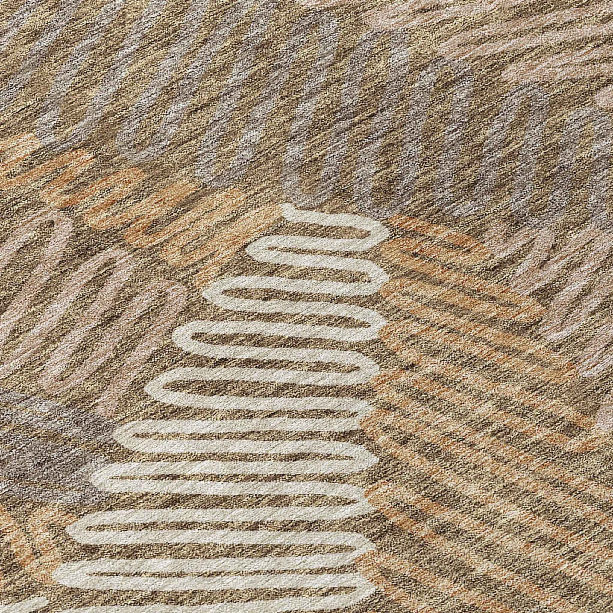 8' Brown And Ivory Round Floral Washable Indoor Outdoor Area Rug