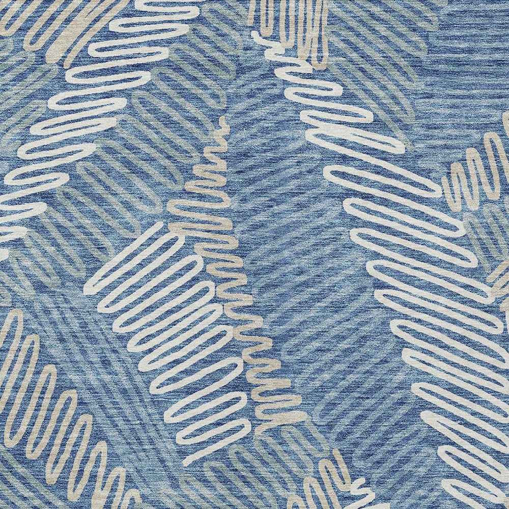 9' X 12' Blue Gray And Ivory Floral Washable Indoor Outdoor Area Rug