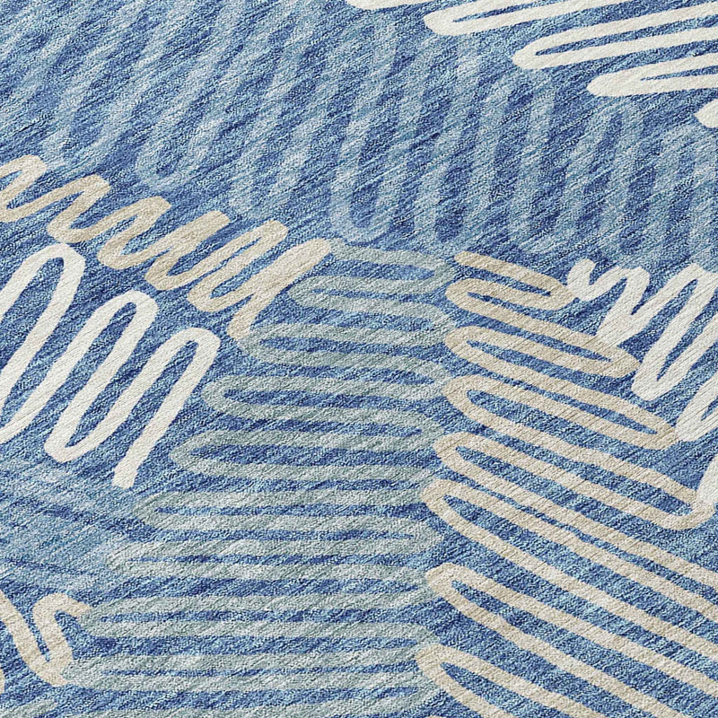 9' X 12' Blue Gray And Ivory Floral Washable Indoor Outdoor Area Rug