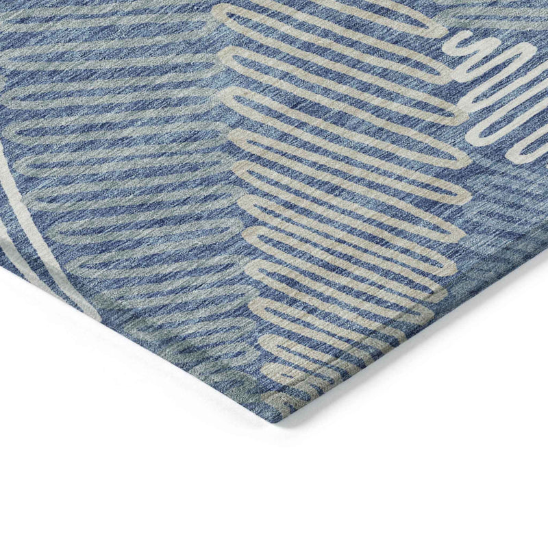 9' X 12' Blue Gray And Ivory Floral Washable Indoor Outdoor Area Rug