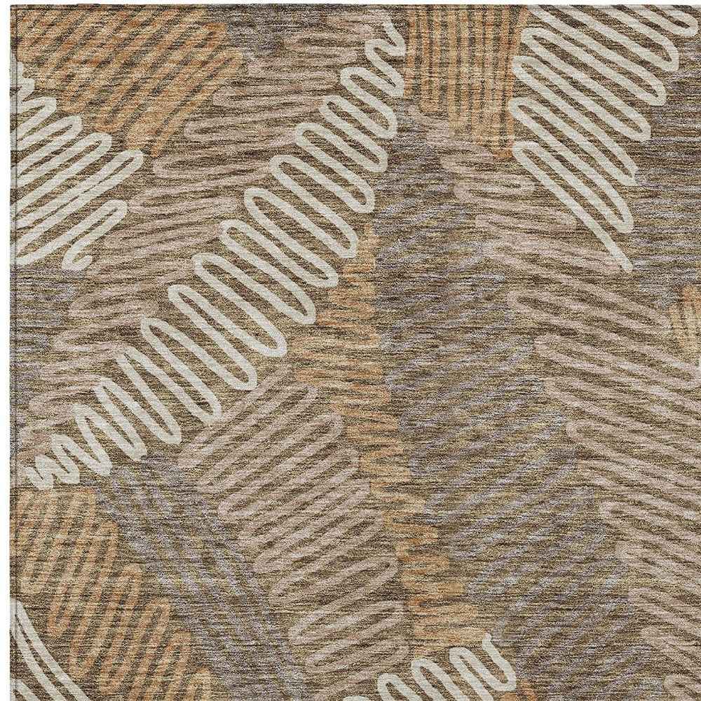 8' X 10' Brown And Ivory Floral Washable Indoor Outdoor Area Rug