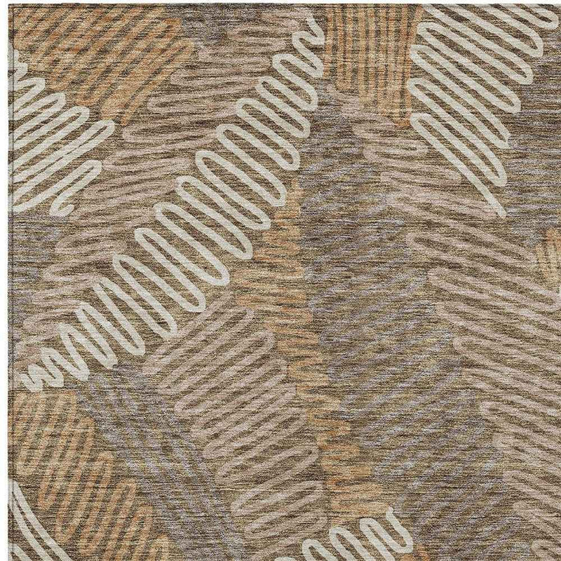 8' X 10' Brown And Ivory Floral Washable Indoor Outdoor Area Rug