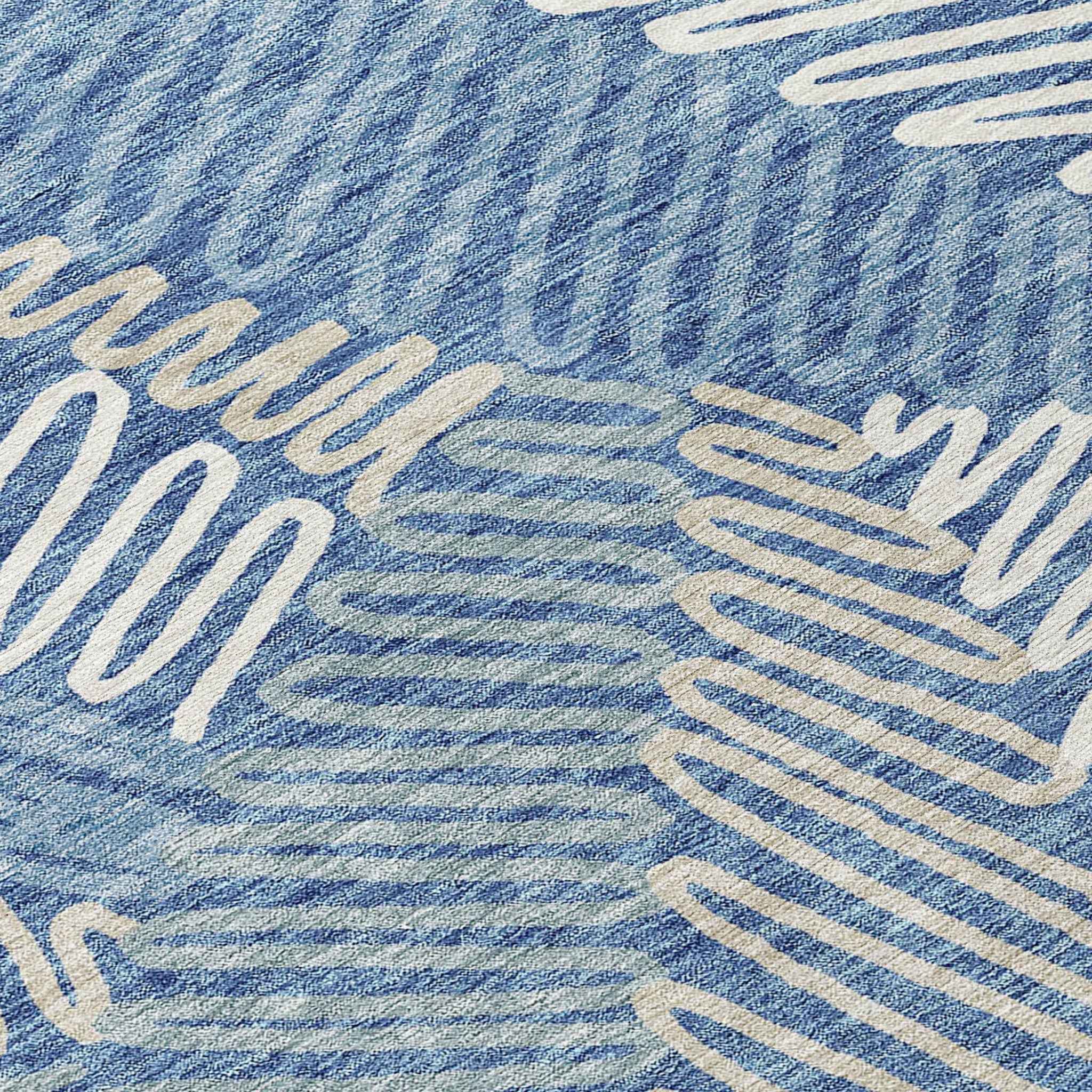 10' X 14' Blue Gray And Ivory Floral Washable Indoor Outdoor Area Rug