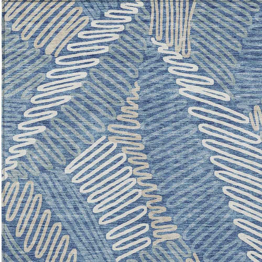 10' X 14' Blue Gray And Ivory Floral Washable Indoor Outdoor Area Rug