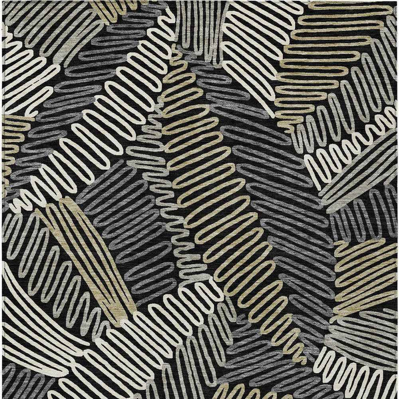 3' X 5' Black Gray And Ivory Floral Washable Indoor Outdoor Area Rug