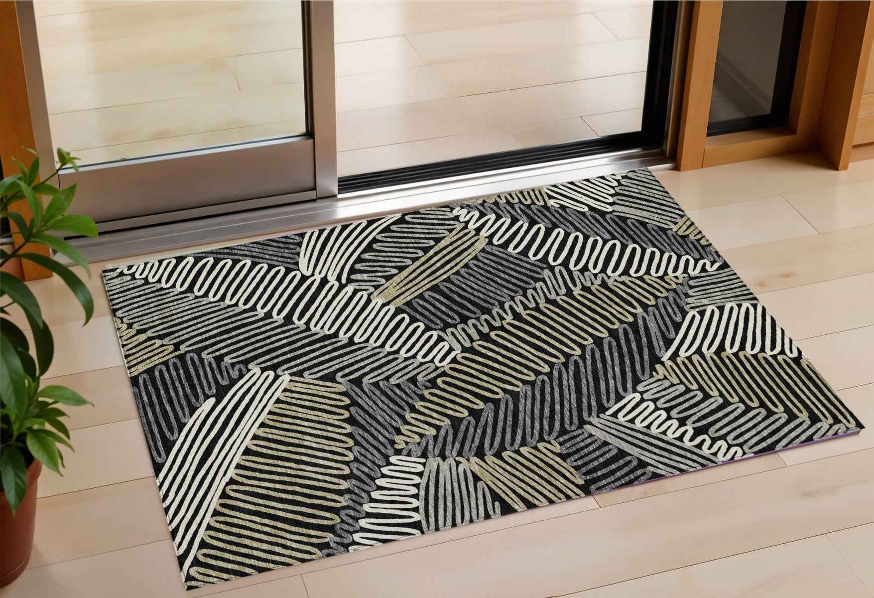 3' X 5' Black Gray And Ivory Floral Washable Indoor Outdoor Area Rug