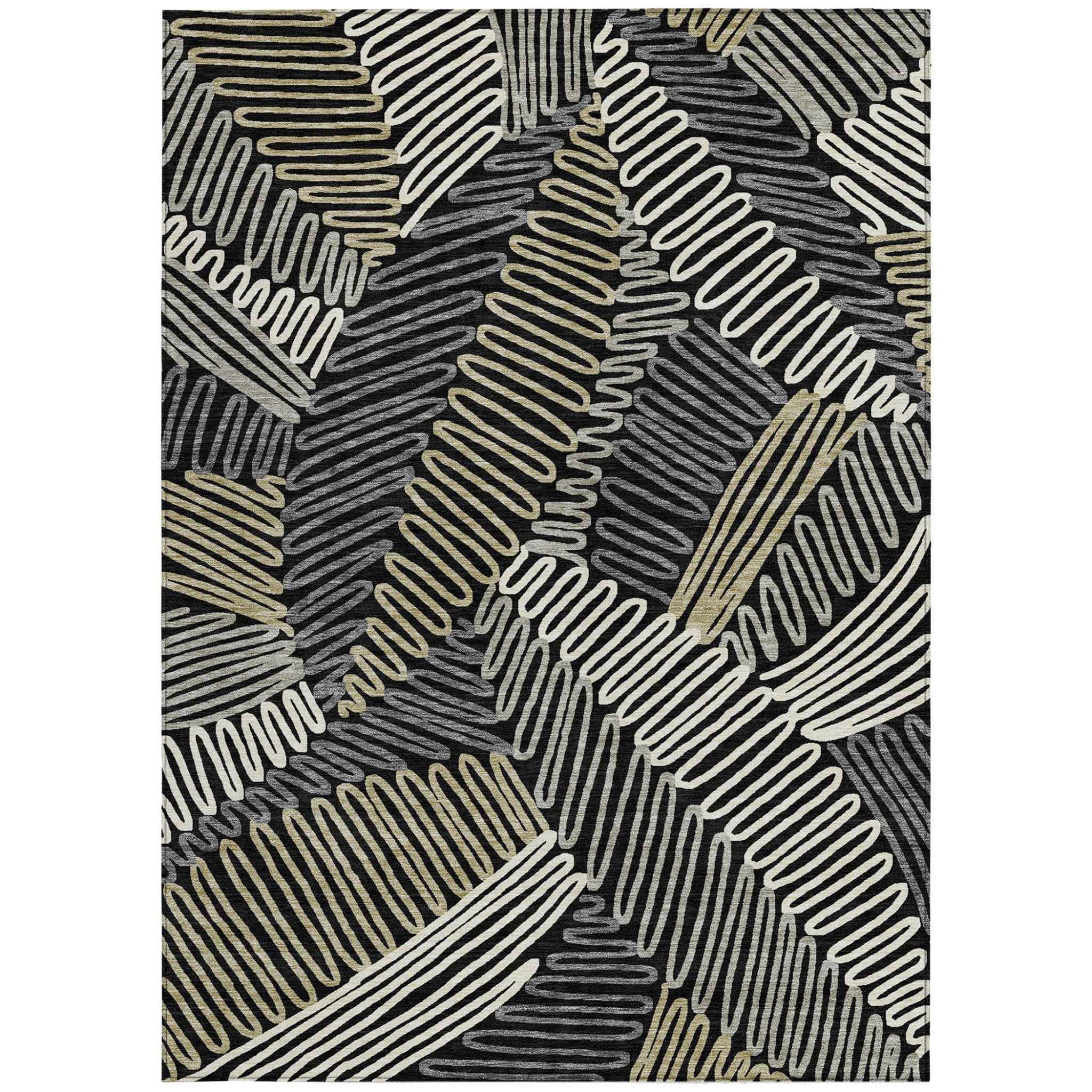 3' X 5' Black Gray And Ivory Floral Washable Indoor Outdoor Area Rug