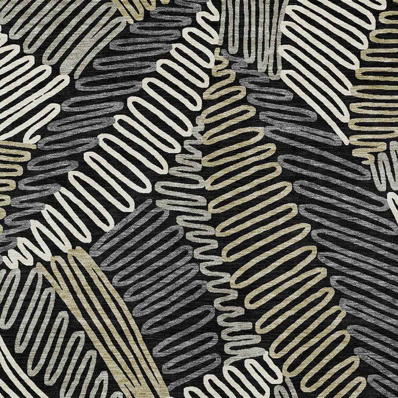 8' X 10' Black Gray And Ivory Floral Washable Indoor Outdoor Area Rug