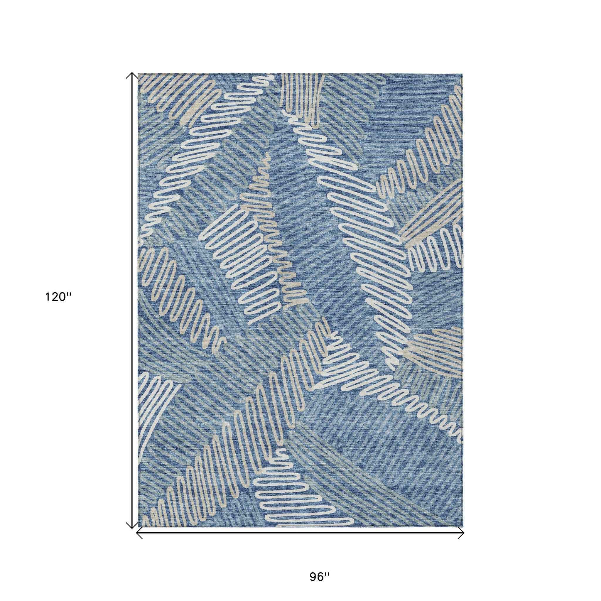 8' X 10' Blue Gray And Ivory Floral Washable Indoor Outdoor Area Rug