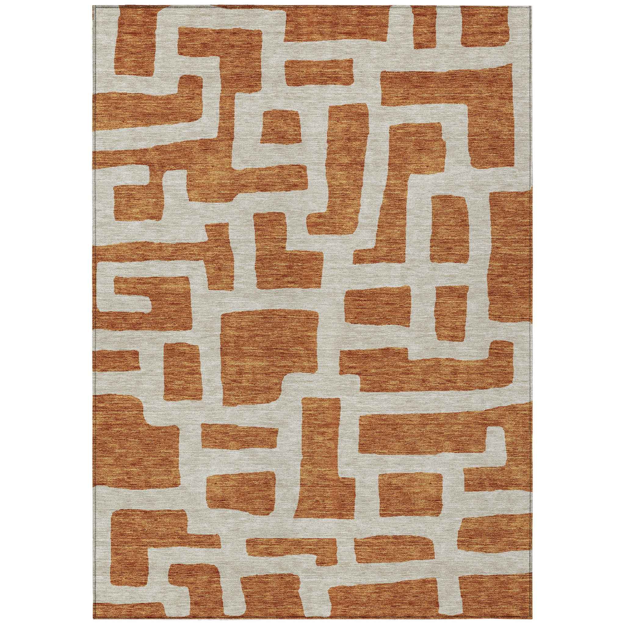 3' X 5' Terra Cotta And Gray Abstract Washable Indoor Outdoor Area Rug