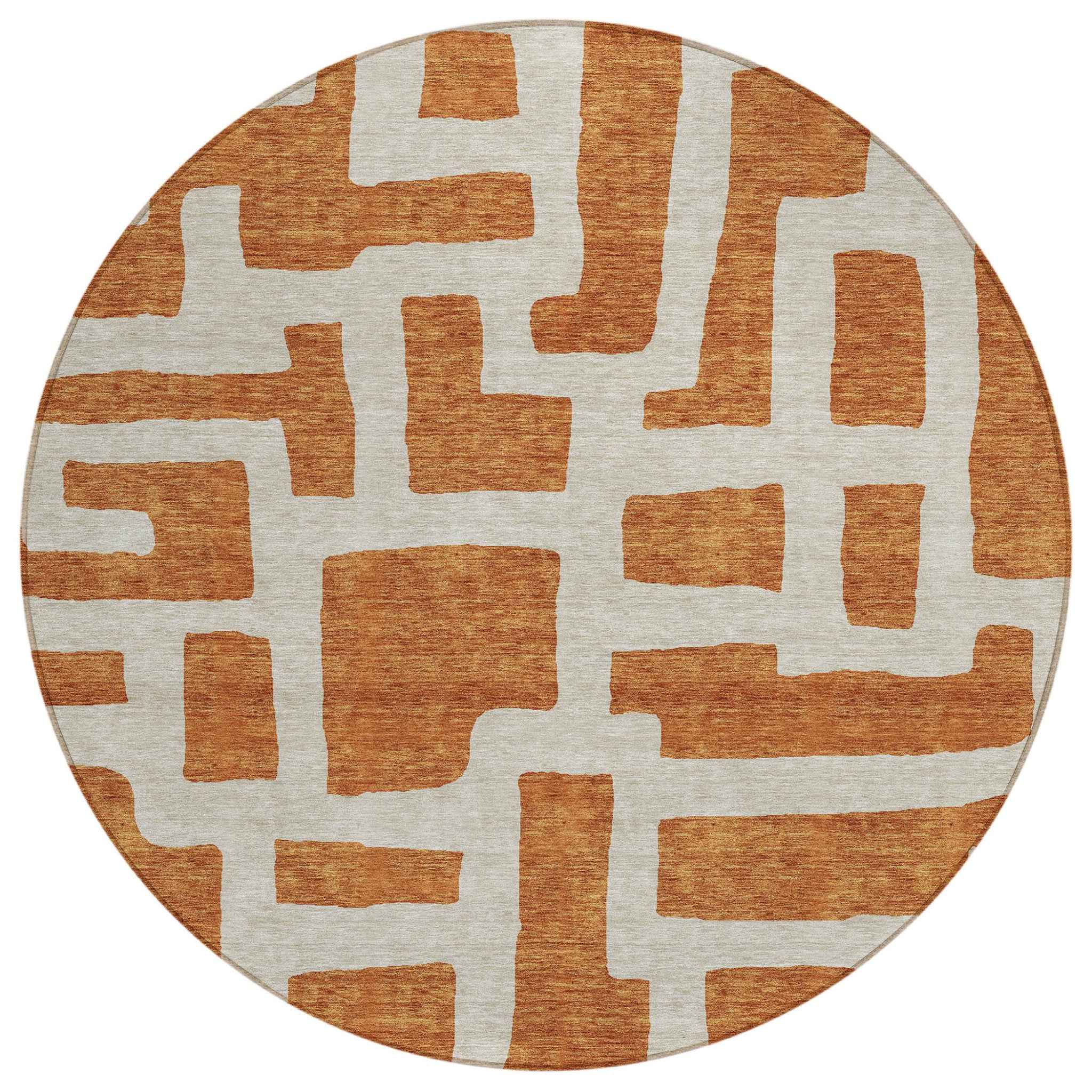 8' Terra Cotta And Gray Round Abstract Washable Indoor Outdoor Area Rug