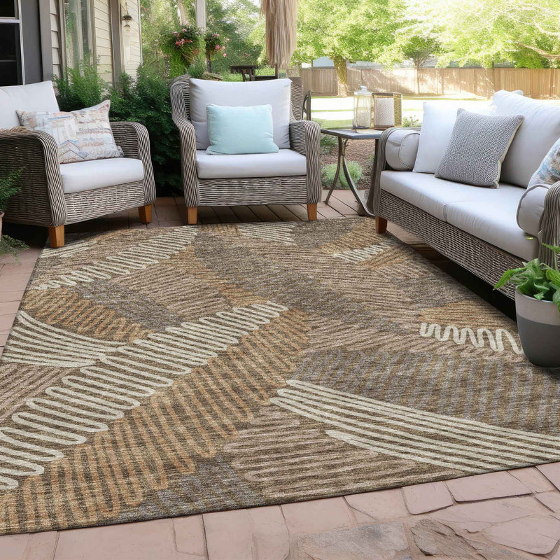 5' X 8' Brown And Ivory Floral Washable Indoor Outdoor Area Rug