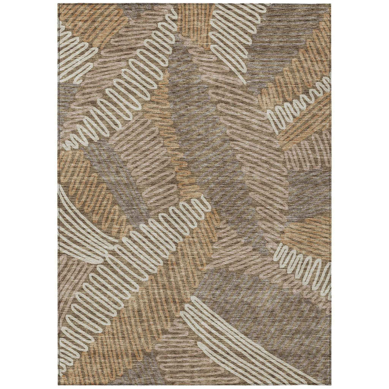 5' X 8' Brown And Ivory Floral Washable Indoor Outdoor Area Rug