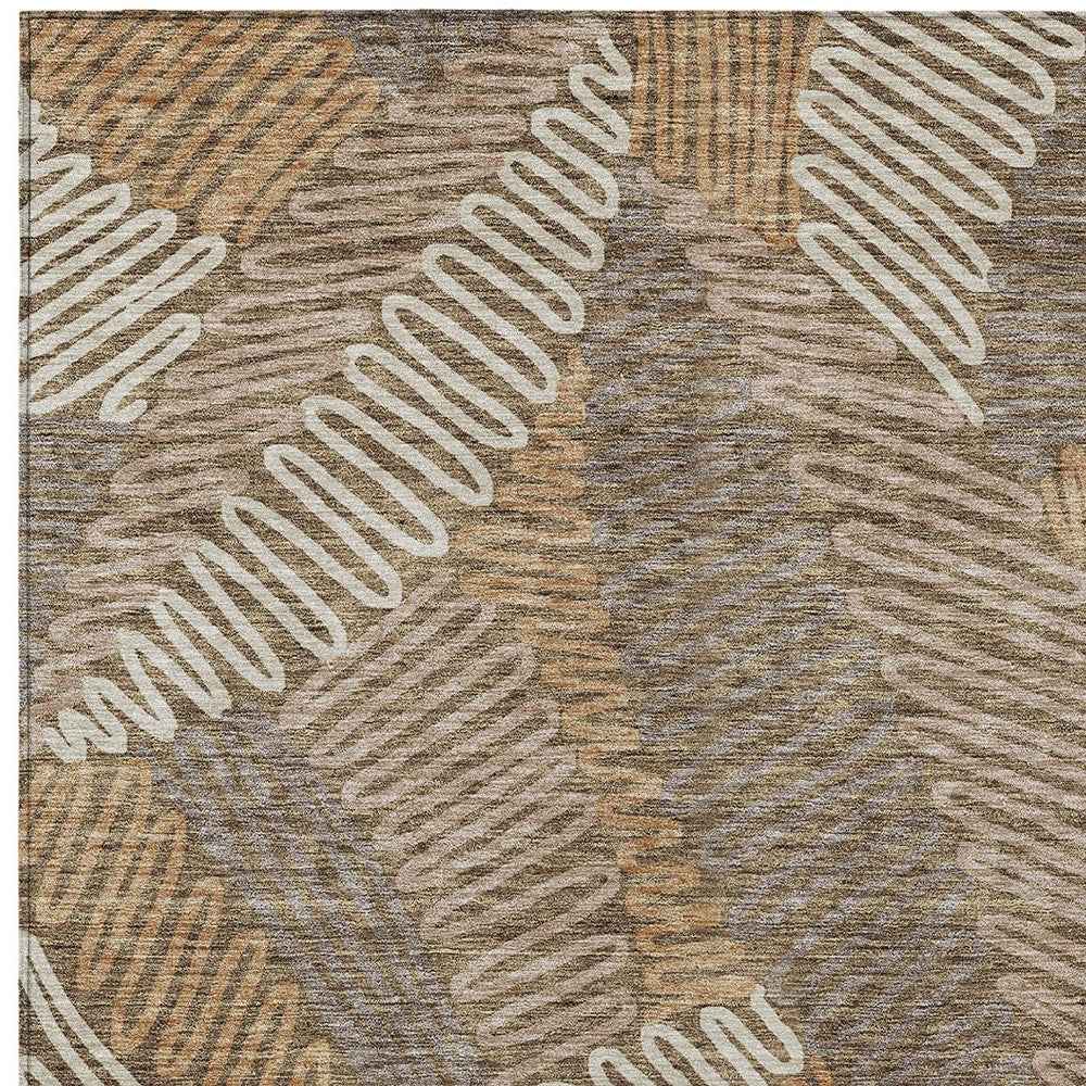 5' X 8' Brown And Ivory Floral Washable Indoor Outdoor Area Rug