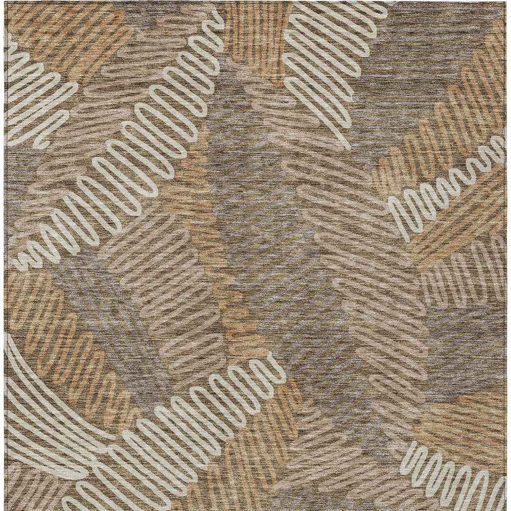 5' X 8' Brown And Ivory Floral Washable Indoor Outdoor Area Rug